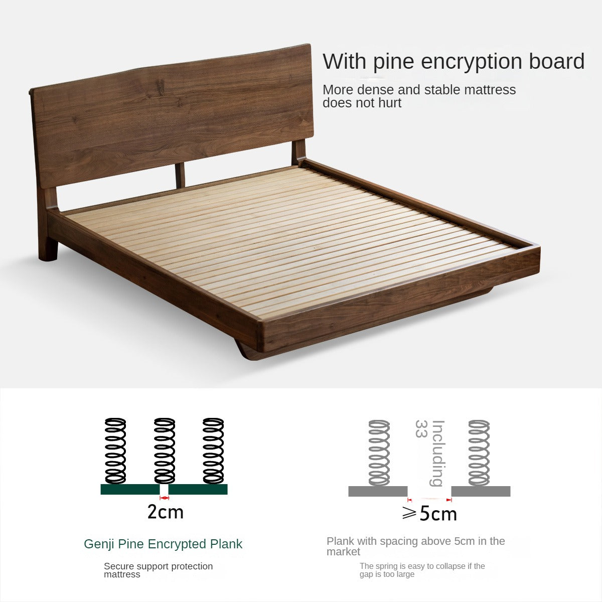 Black Walnut solid wood bed Wabi-sabi style