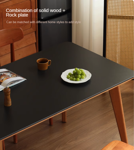 Cherry solid wood retro rock plate long dining table