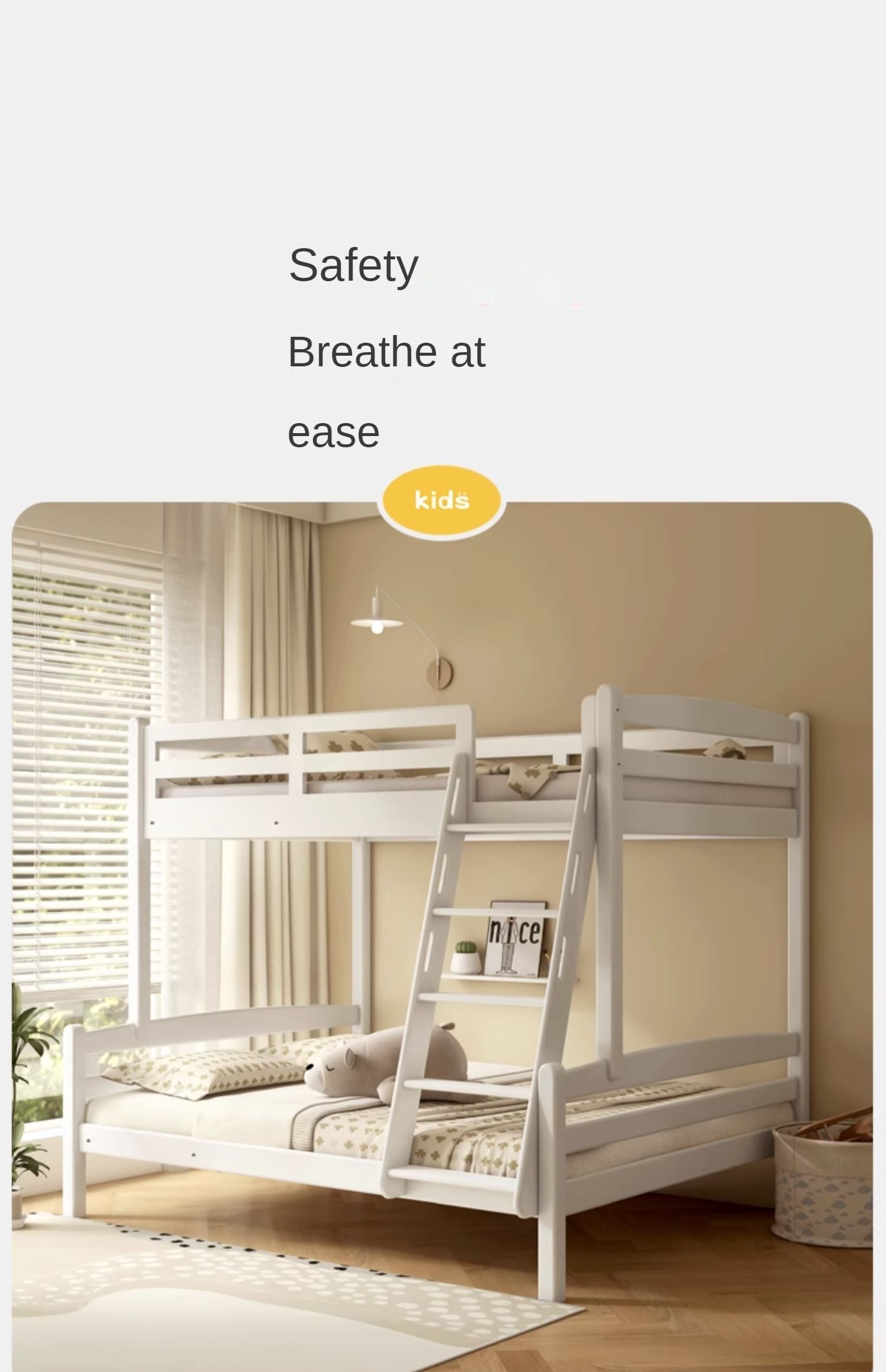 Beech, Birch solid wood children's bunk bed white detachable bed.