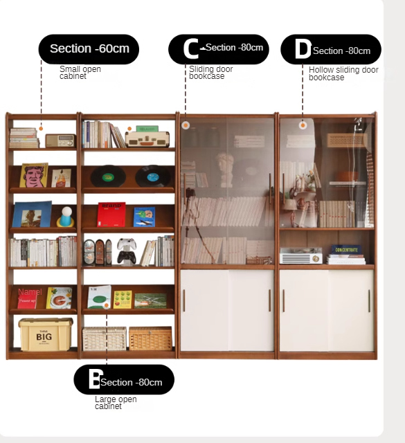 Poplar Solid Wood Antique Style Glass Combination Display Bookcase