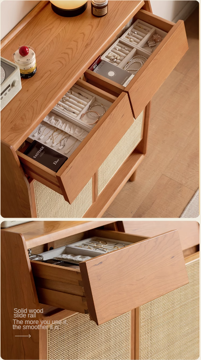 Сherry solid wood rattan locker shoe cabinet