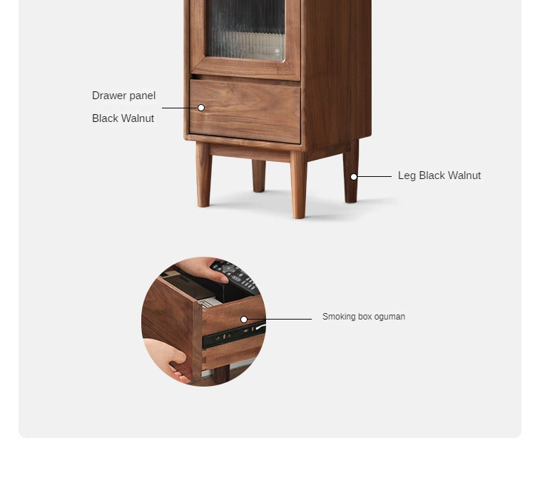 Black Walnut Solid Wood side Cabinet Narrow Vintage Storage"