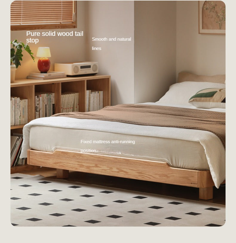 Oak solid wood Suspended platform bed, headboard-free bed with light