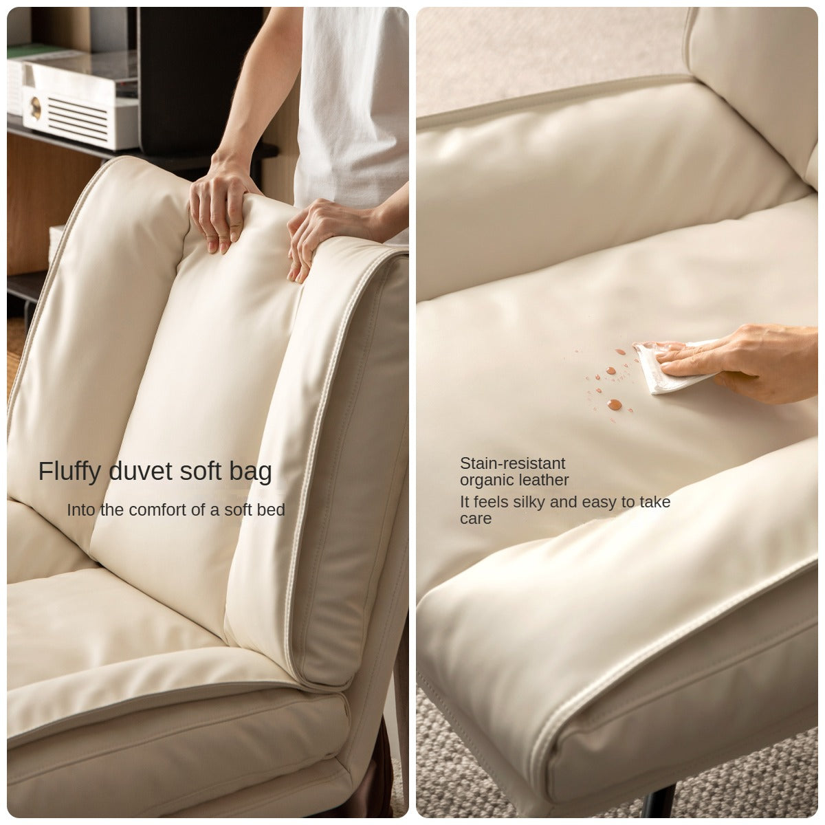 Organic Leather Soft Book Rotating Lift Chair Cream Style