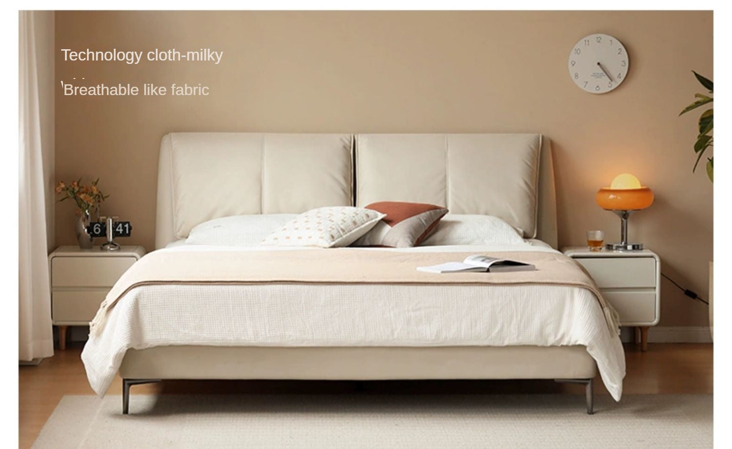 Genuine leather, Technology Cloth Bed Cream Style ")