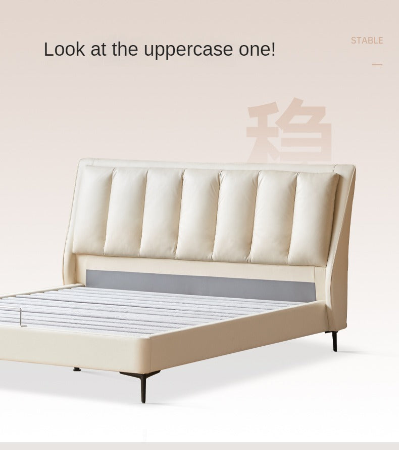 Genuine leather upholstered White Goose Down Cream Style Edge Bed)