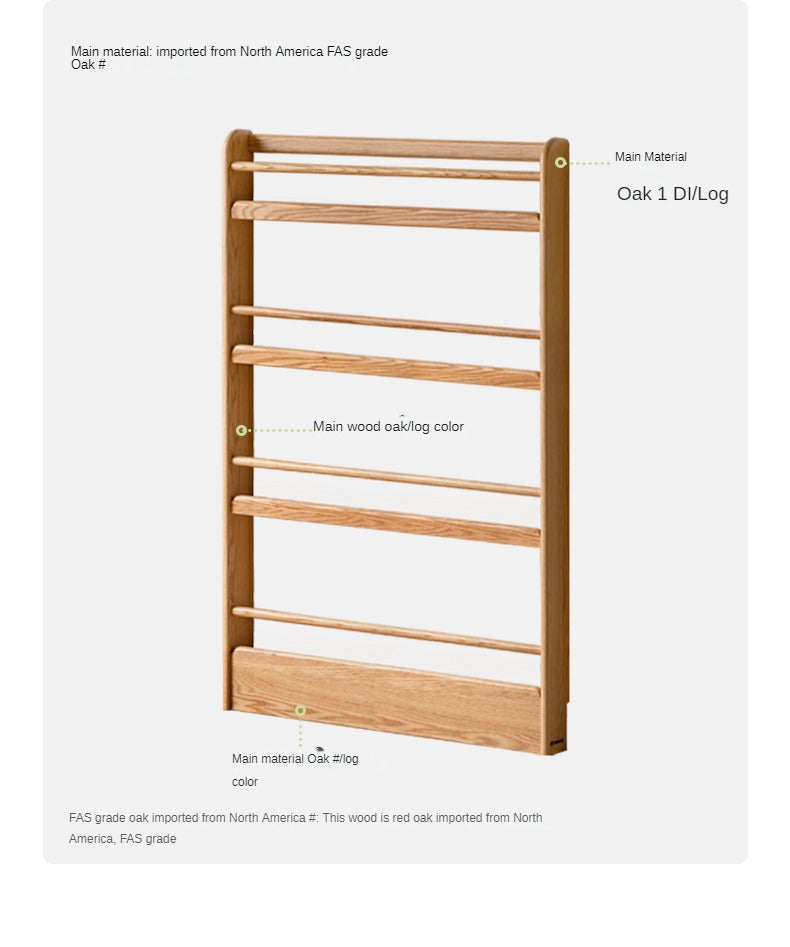 Oak solid wood wall-mounted ultra-thin bookshelf