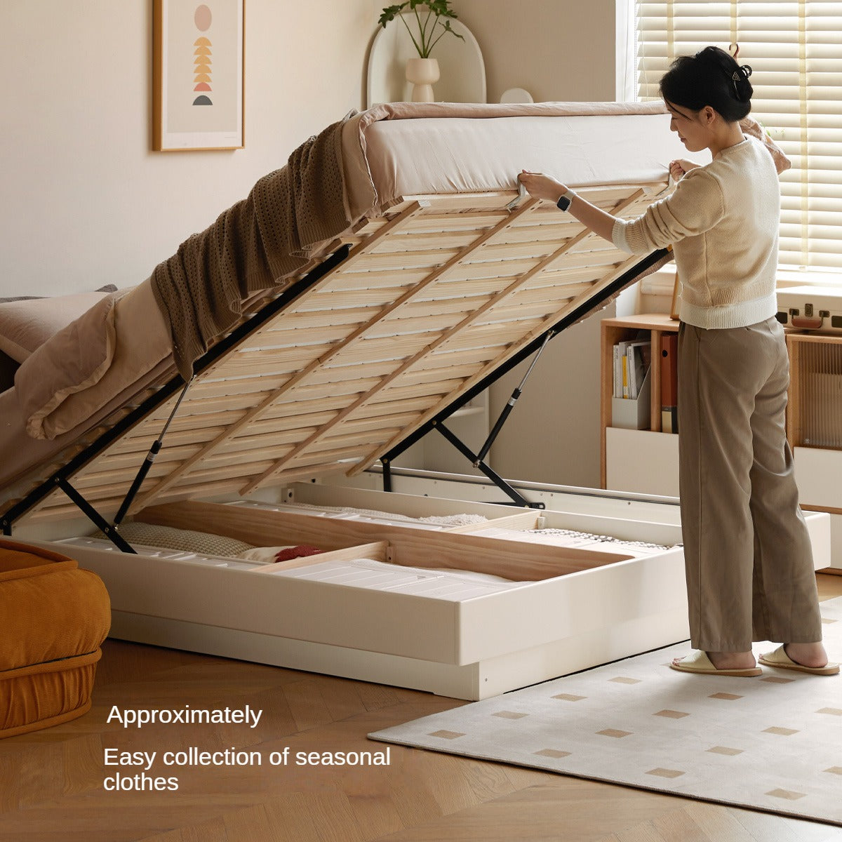 Rubber Solid Wood Suspended Box Platform Bed, Headboard-Free Bed