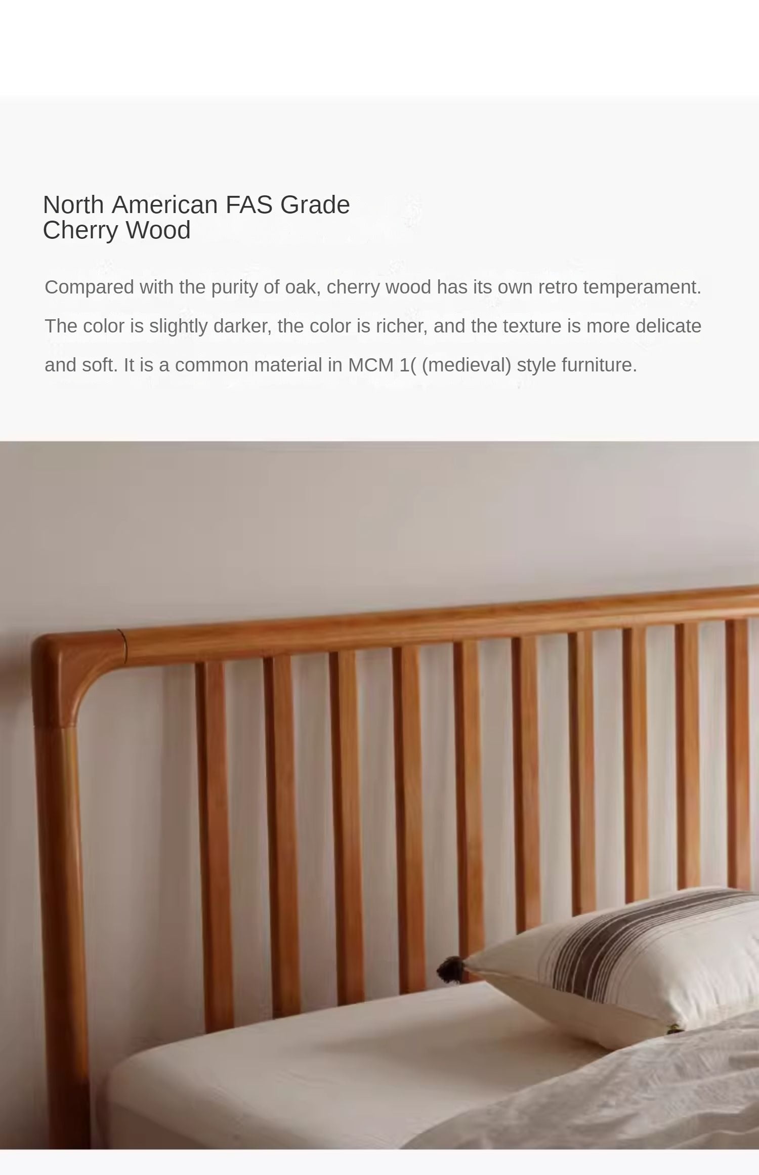 Cherry solid wood technology cloth soft back bed retro style<