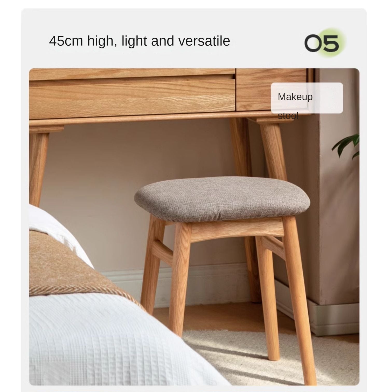 Oak Solid Wood Softpack Makeup Stool
