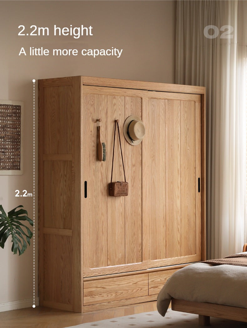 Oak Solid Wood Wardrobe Sliding Door Modern Simple