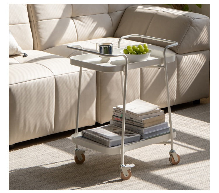 Double Layer Storage Mobile Side Table White Trolley