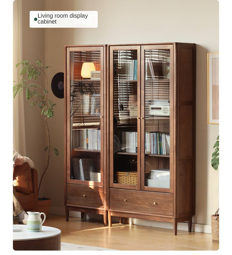 Black Walnut solid wood bookcase with glass door<