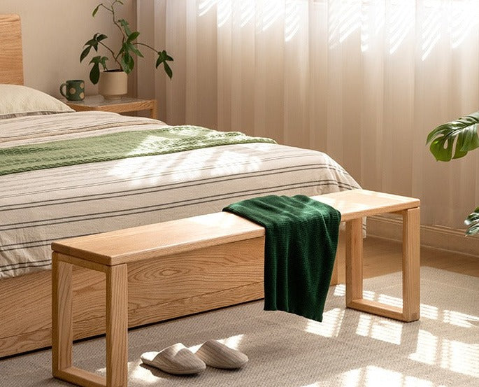 Oak solid wood long bed end bench