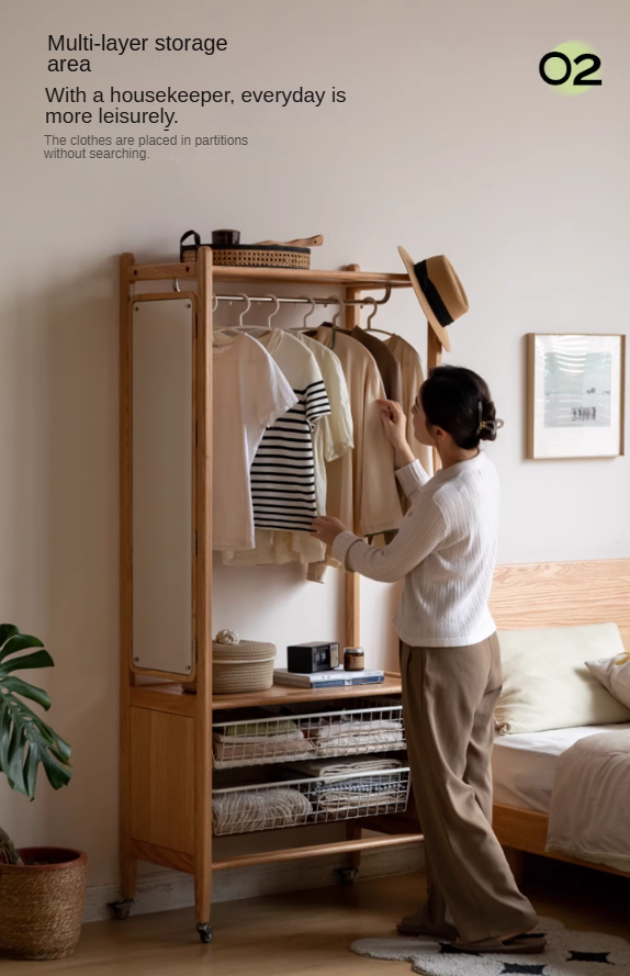 Oak Solid Wood Rack Integrated Clothes Hanger