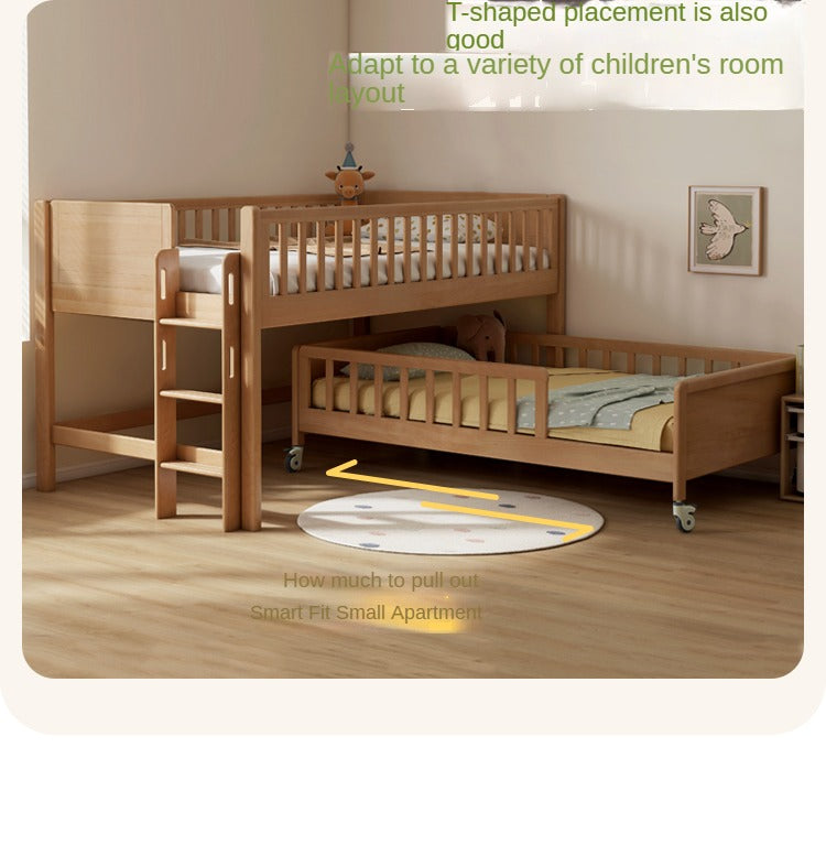 Beech Solid Wood Mother and Child Trolley Bunk Bed