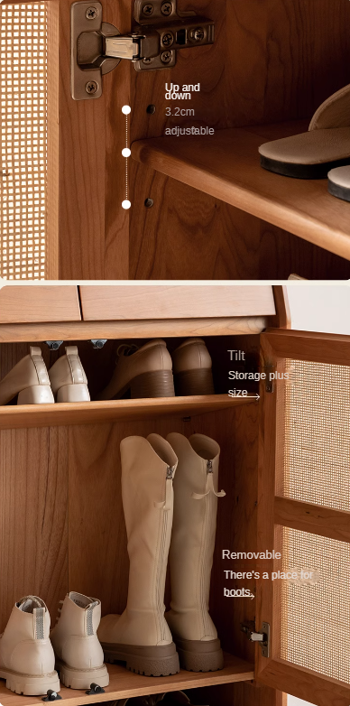 Сherry solid wood rattan locker shoe cabinet