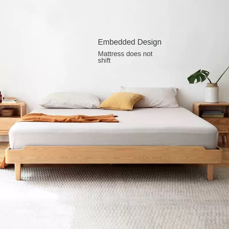 Ash Solid Wood Platform Bed, Headboard-Free Bed