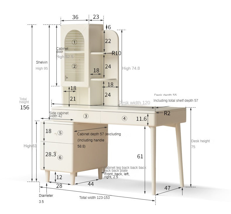 Poplar Solid Wood Retractable Desk and Bookshelf: