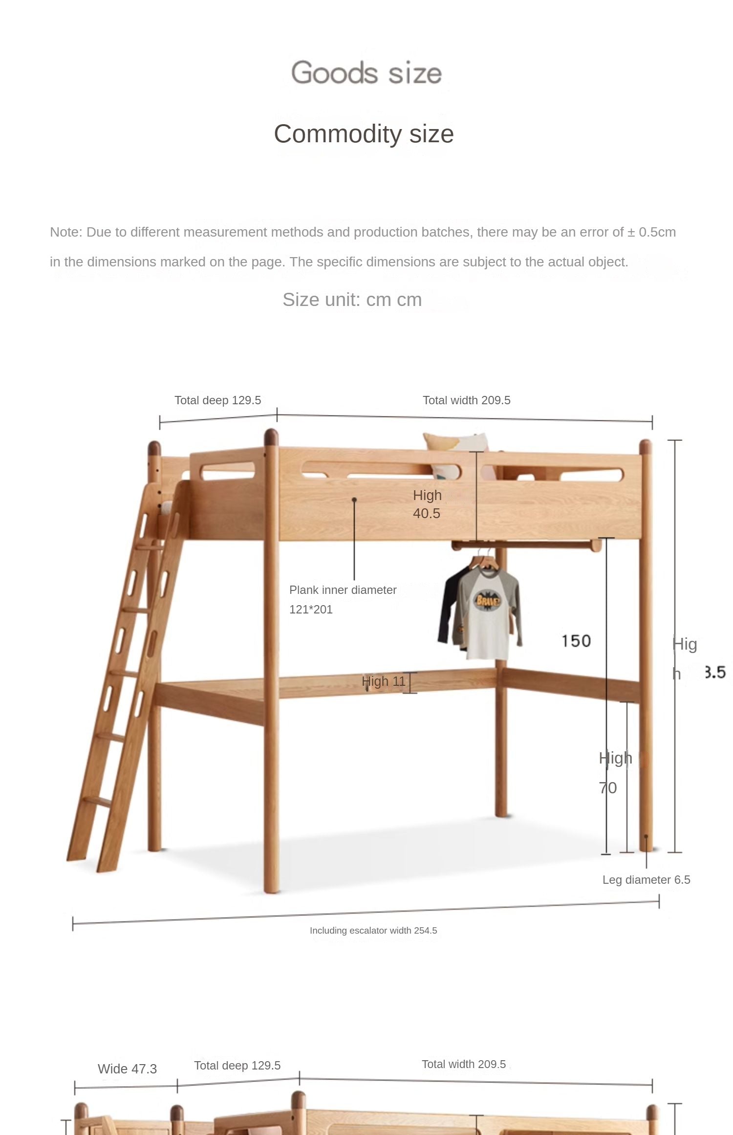 Oak solid wood Loft bed with a desk<