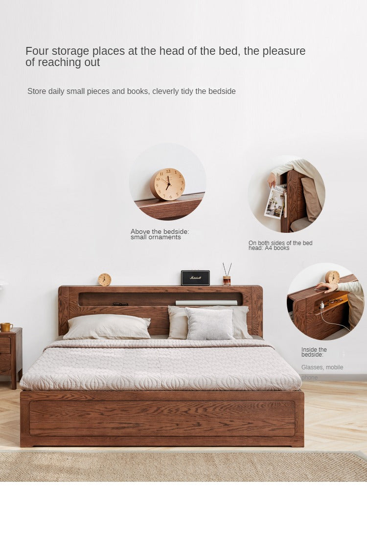 Oak solid wood luminous storage box bed ")