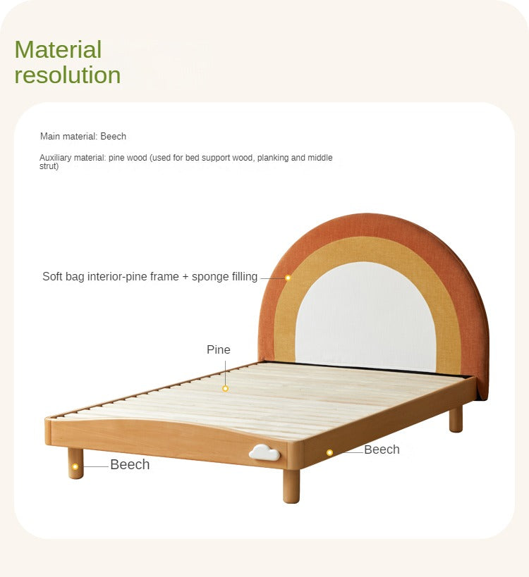 Beech Solid Wood Children's Rainbow Montessori Platform Bed