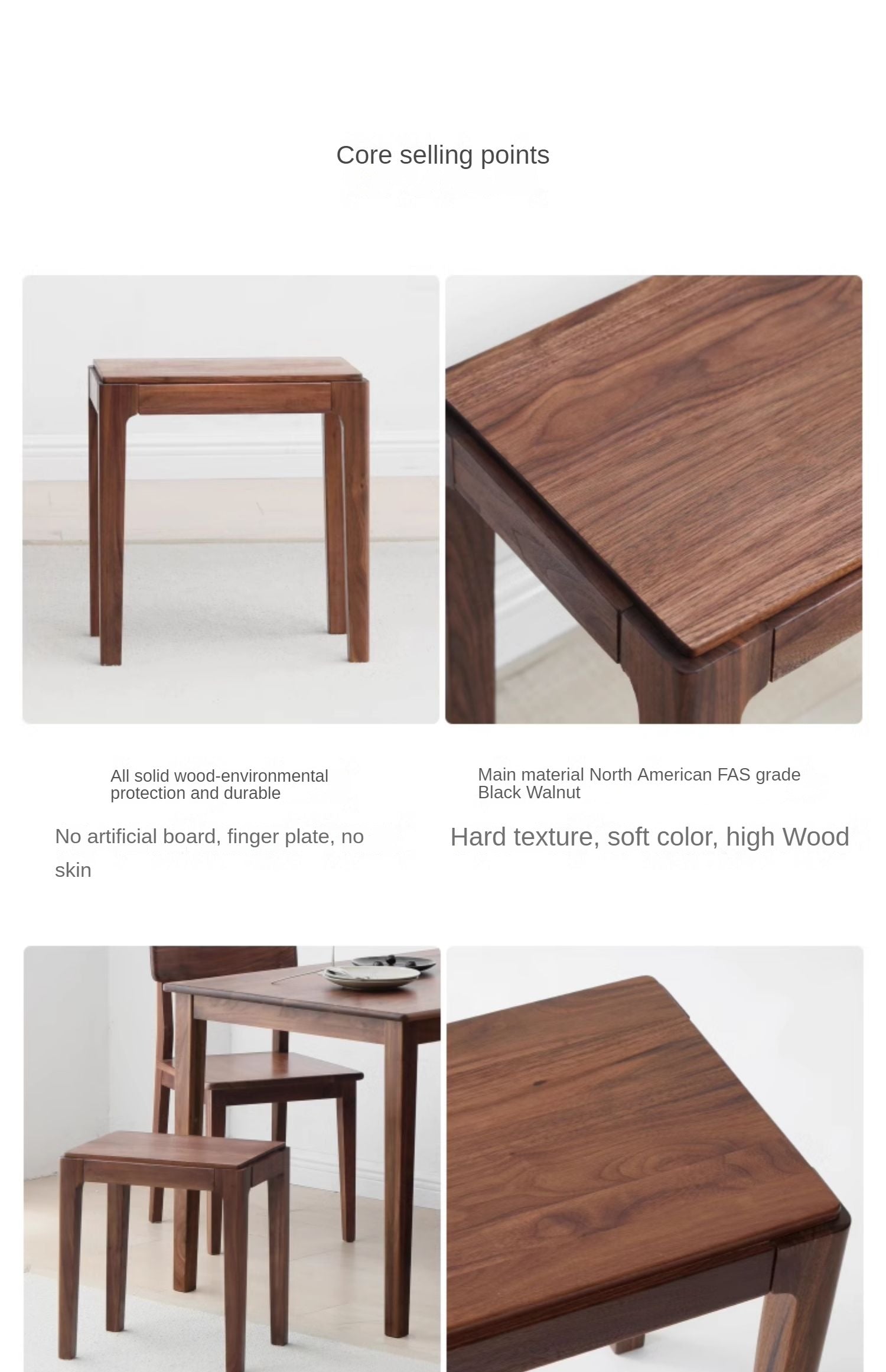 Black Walnut Solid Wood Square Nordic Makeup Stool