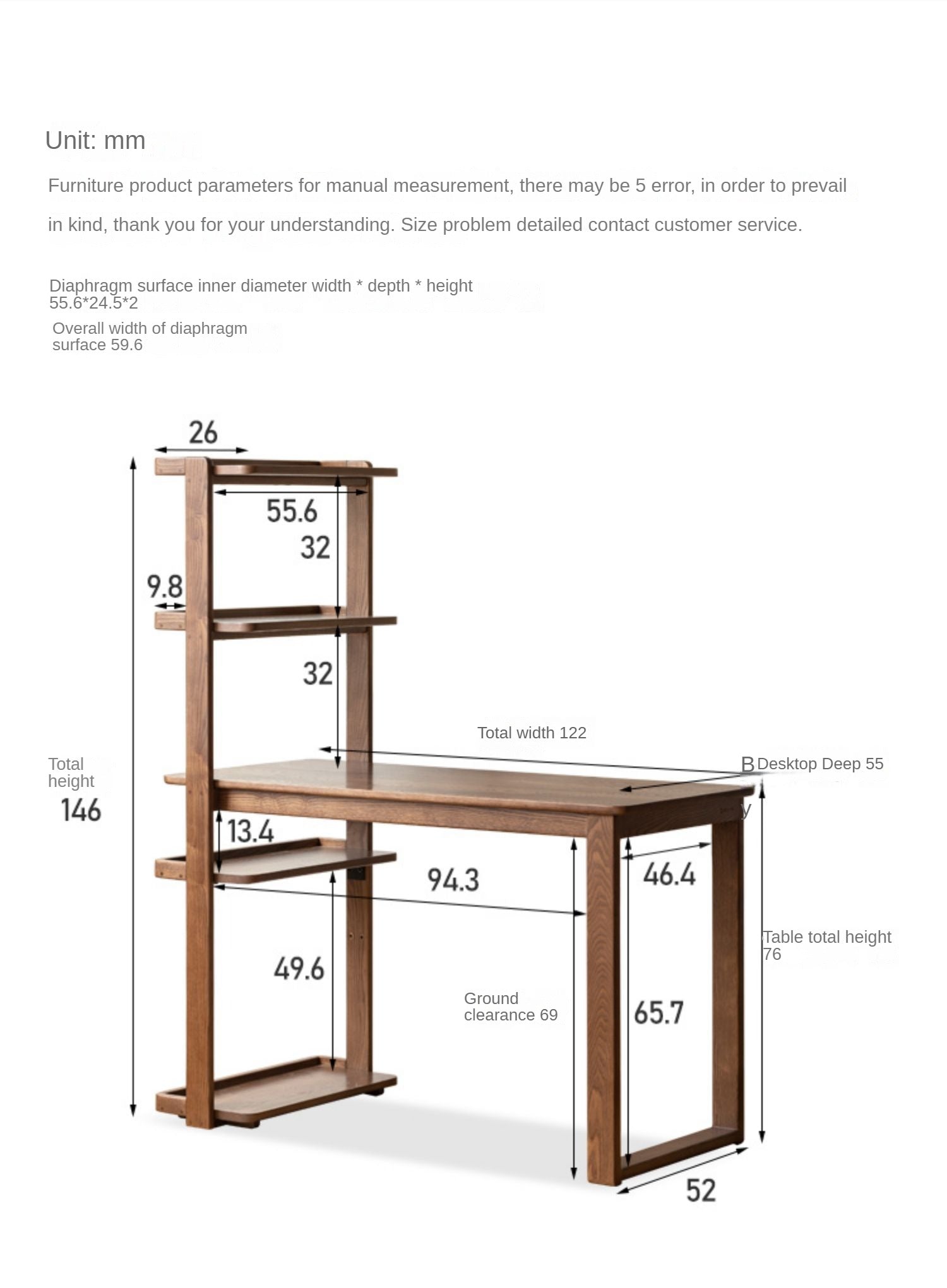 Black Walnut, Ash Solid Wood Desk Bookshelf