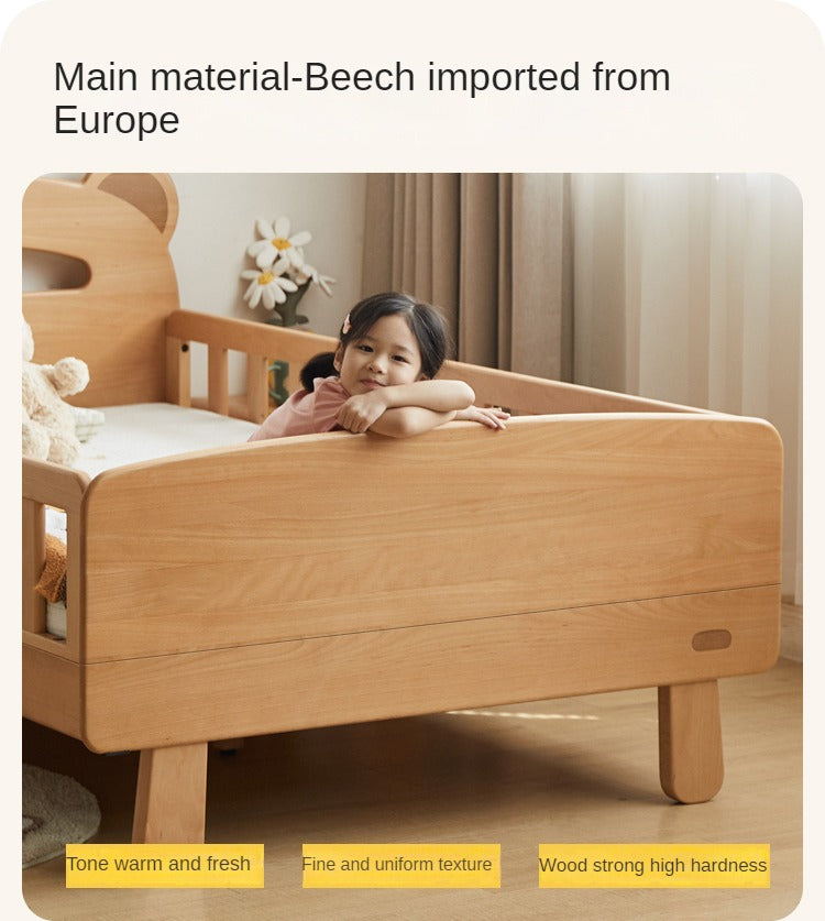 Beech solid wood children's guardrail bed with light