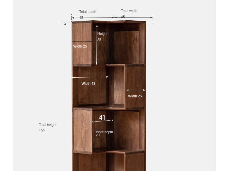 Black walnut solid wood corner storage bookcase<