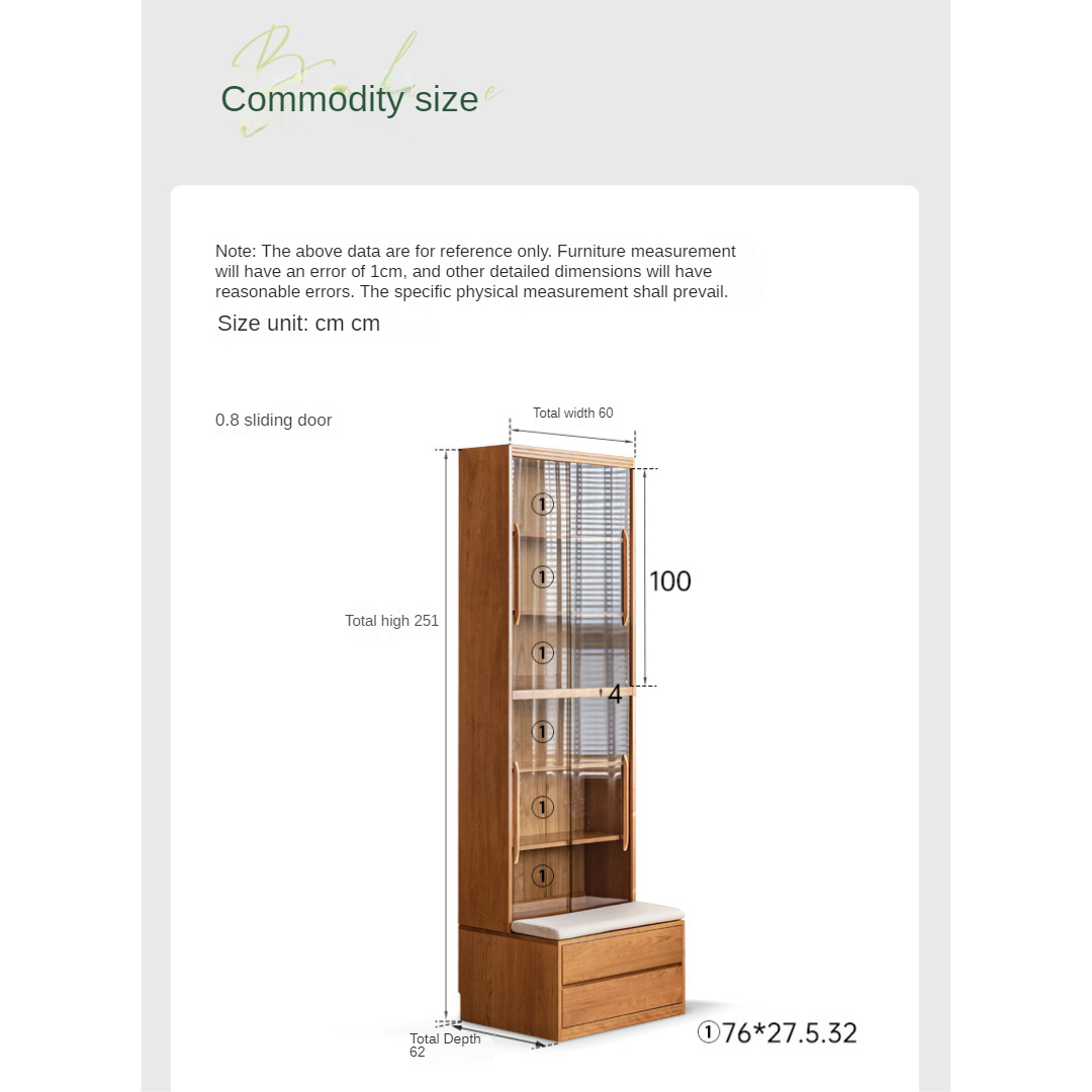 Cherry Solid Wood Bookcase Combination Glass Cabinet