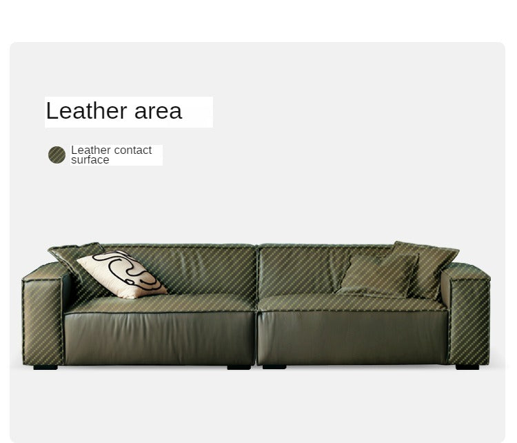 Leather Italian Minimalist  Down Sofa, First Layer Yellow Cowhide Tofu Block Sofa)