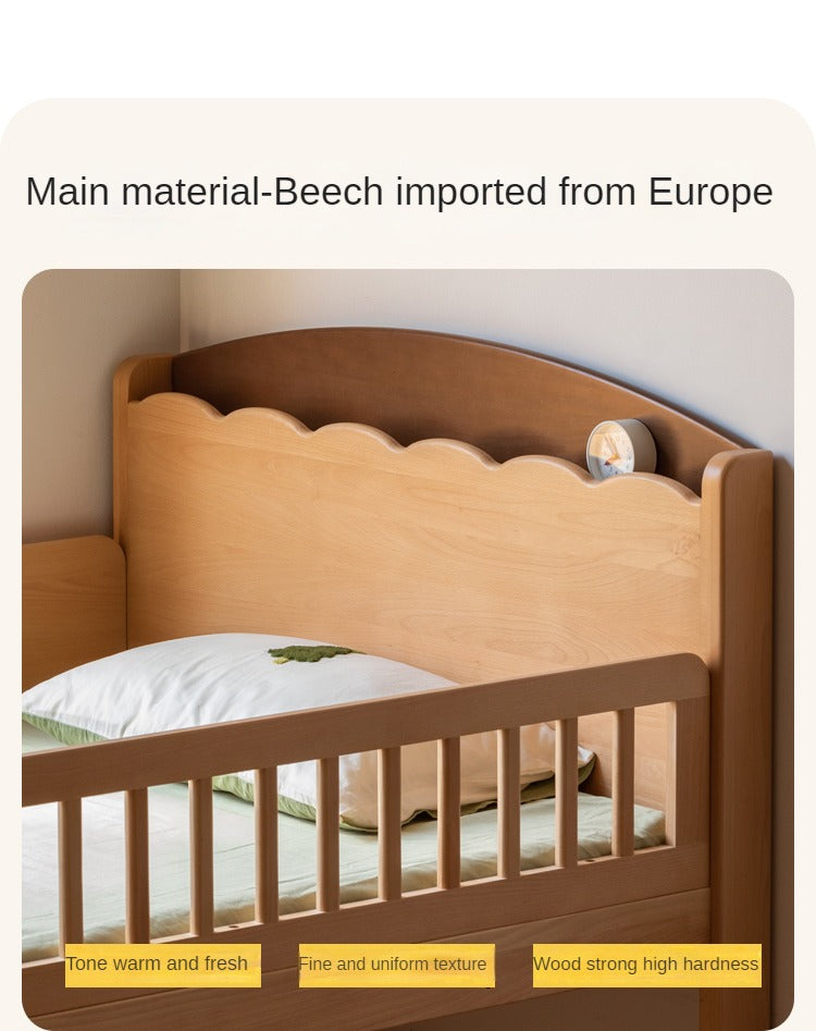 Beech Solid Wood Children's with Light Guardrail Bed