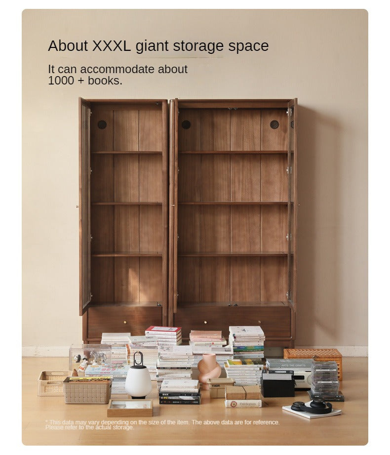 Black Walnut solid wood bookcase with glass door<