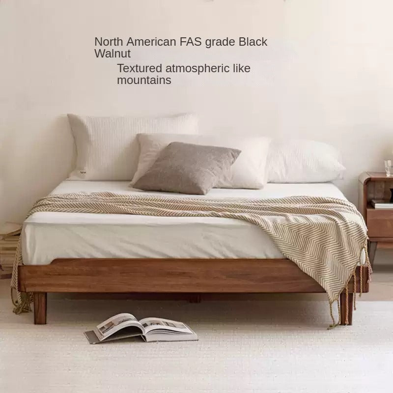 Black Walnut, Ash Solid Wood Platform Bed, Headboard-Free Bed