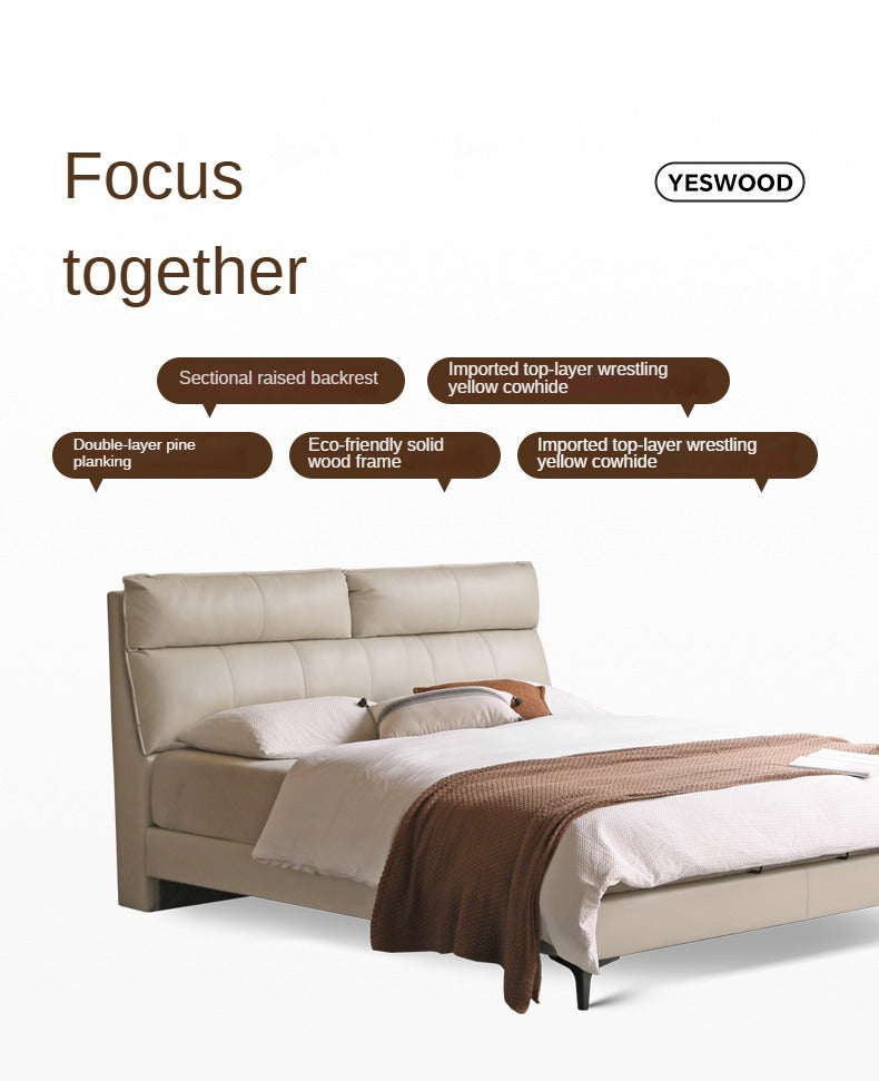 Cow Leather Bed ,Technology Cloth wood Bed