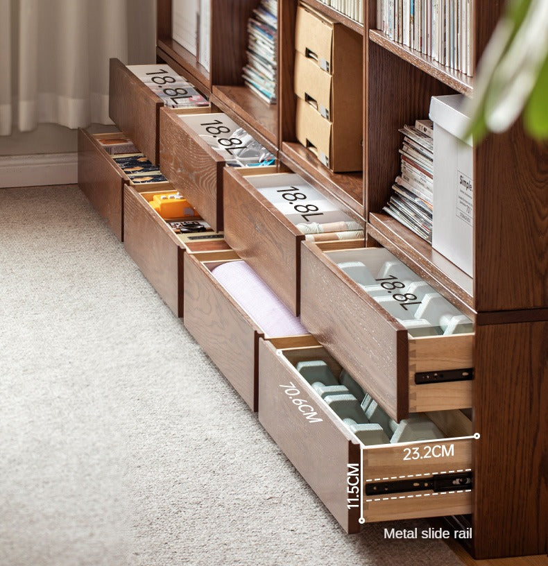 Oak solid wood bookshelf floor rack storage full wall bookcase<