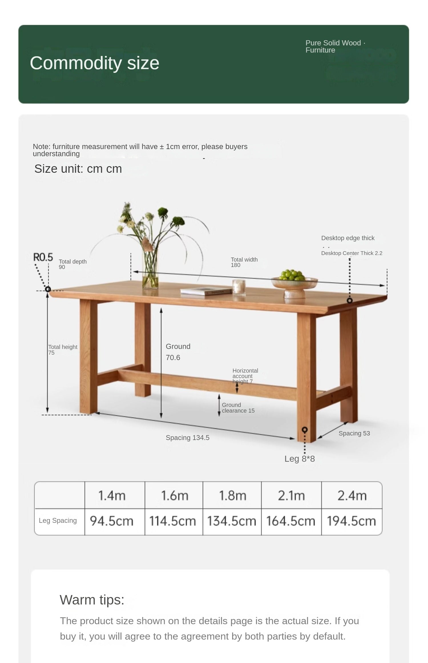 Cherry Solid Wood Rectangular Dining Table