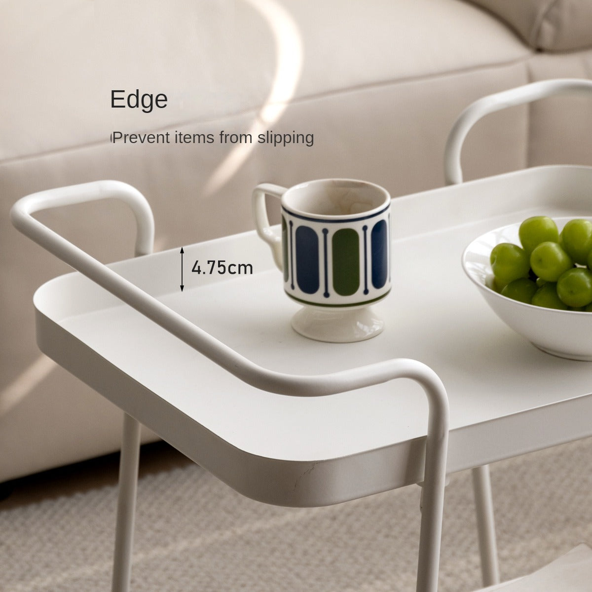 Double Layer Storage Mobile Side Table White Trolley