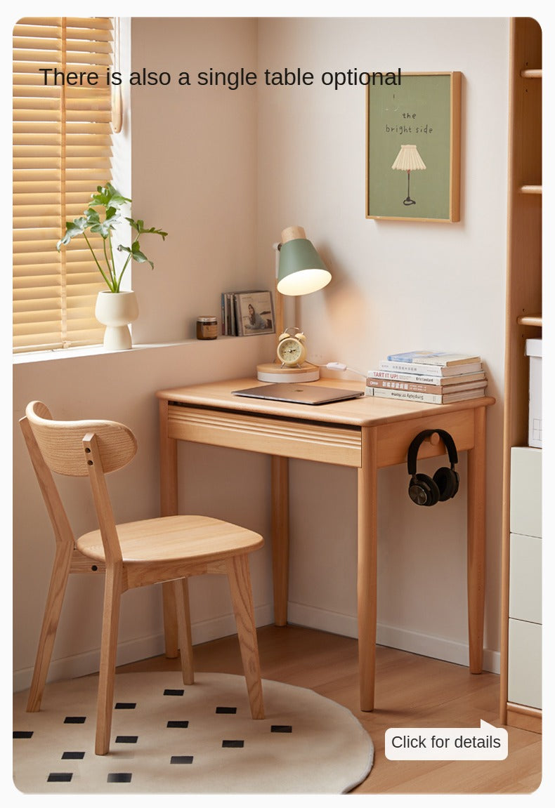 Beech Solid Wood Desk Bookshelf Integrated