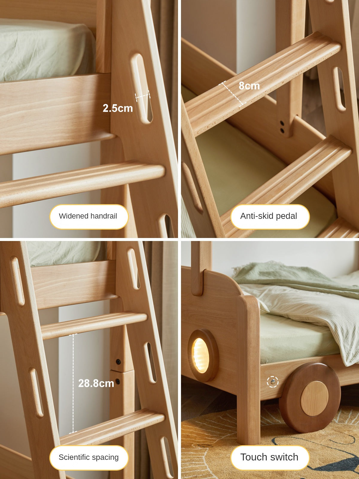 Beech solid wood children's Bunk Bed cartoon car Bed.