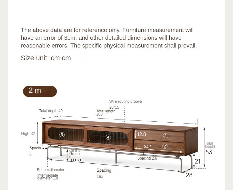 Black walnut solid wood high-foot floor sliding door storage TV cabinet-