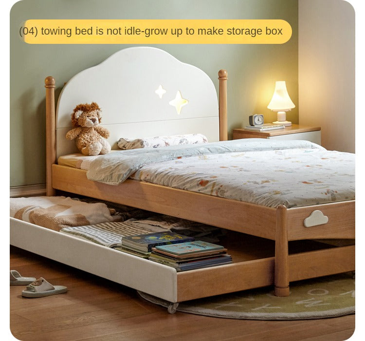 Oak solid wood floor bed with pulley toddler bed<