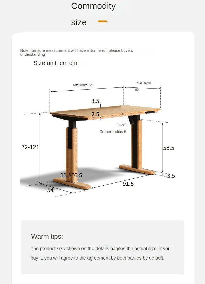 Oak Solid Wood Motor Electric Lift Table