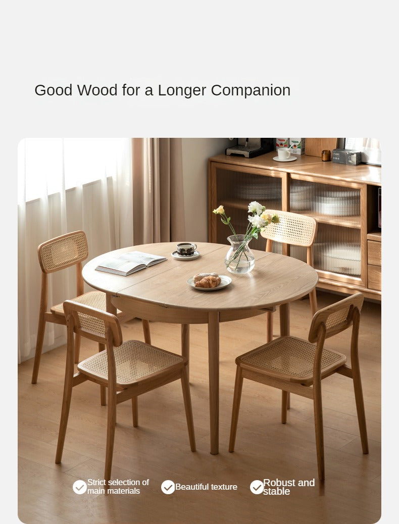 Oak, ash Solid Wood Retractable Round Dining Table