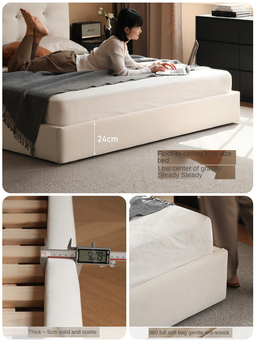 Fabric bed modern cream style white soft bed.