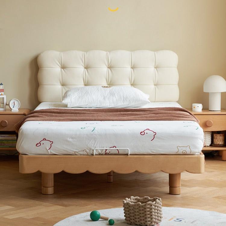 Beech Solid Wood Soft Children's Single Platform Bed, Headboard-Free Bed