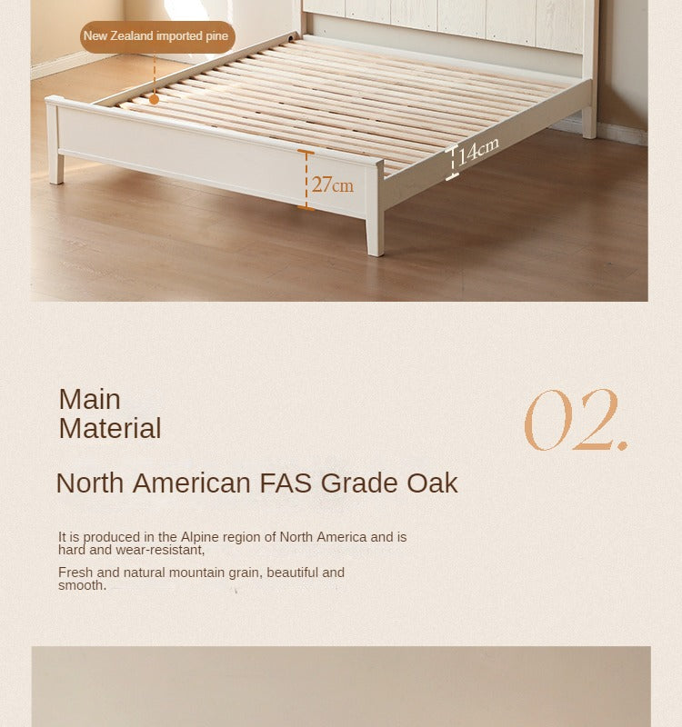 Oak solid wood high headboard full white bed American style<