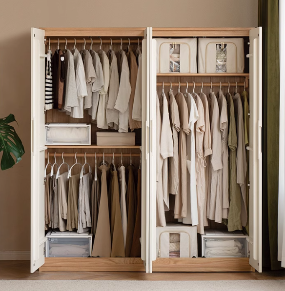 Oak Solid Wood Log Cream Style Wardrobe