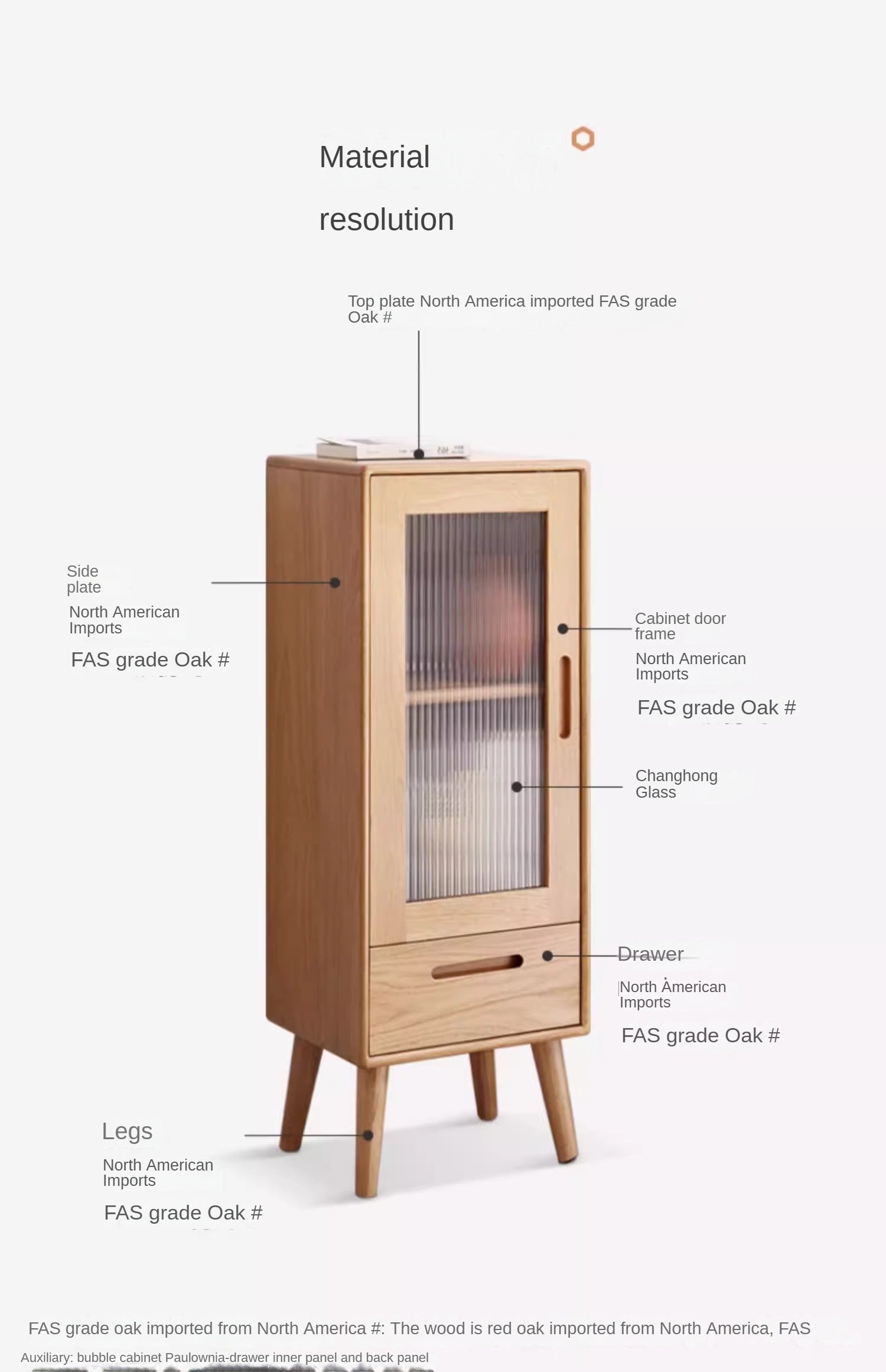 Oak Solid Wood Glass Door Display Side Cabinet